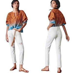 NEW Anthropologie x Pilcro Slim Boyfriend Crop Jeans Distressed White | 32 P